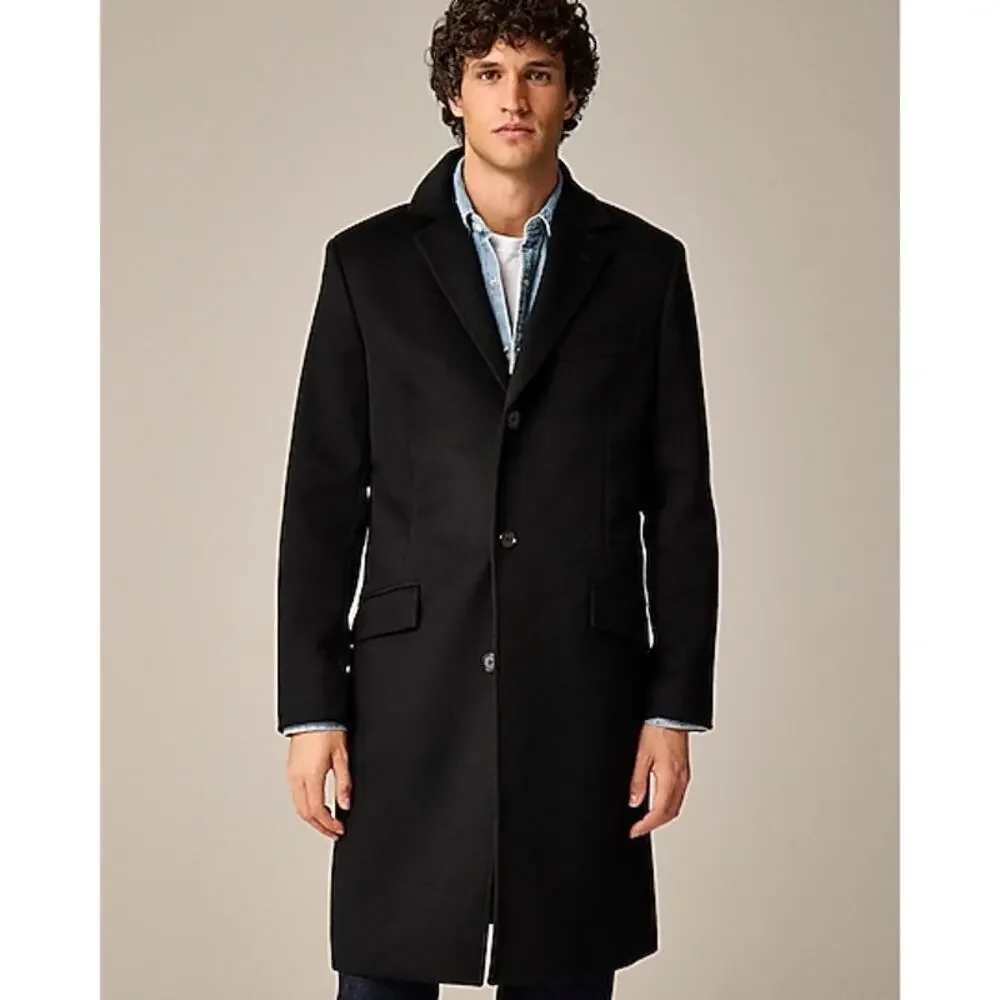 J.Crew Men's Black Rivington Topcoat In Italian Wool Cashmere Blend Size 44L NWT
